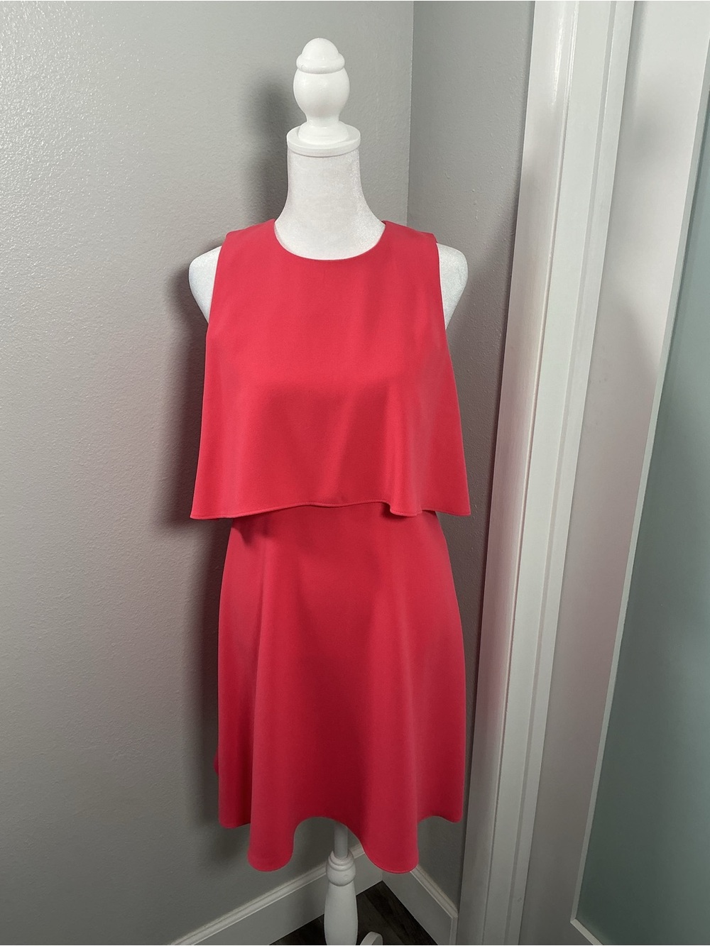 Calvin Klein Coral Pink Popover Dress Sleeveless Crepe Layered Sheath Size 6
